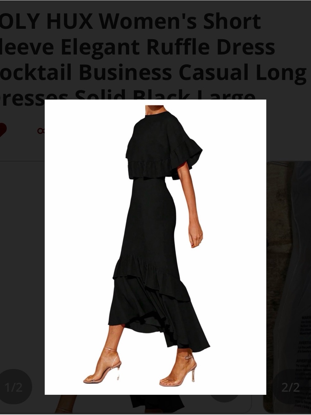 Elegant Black Ruffle Midi Dress - Women (2piece dress and jacket) Large